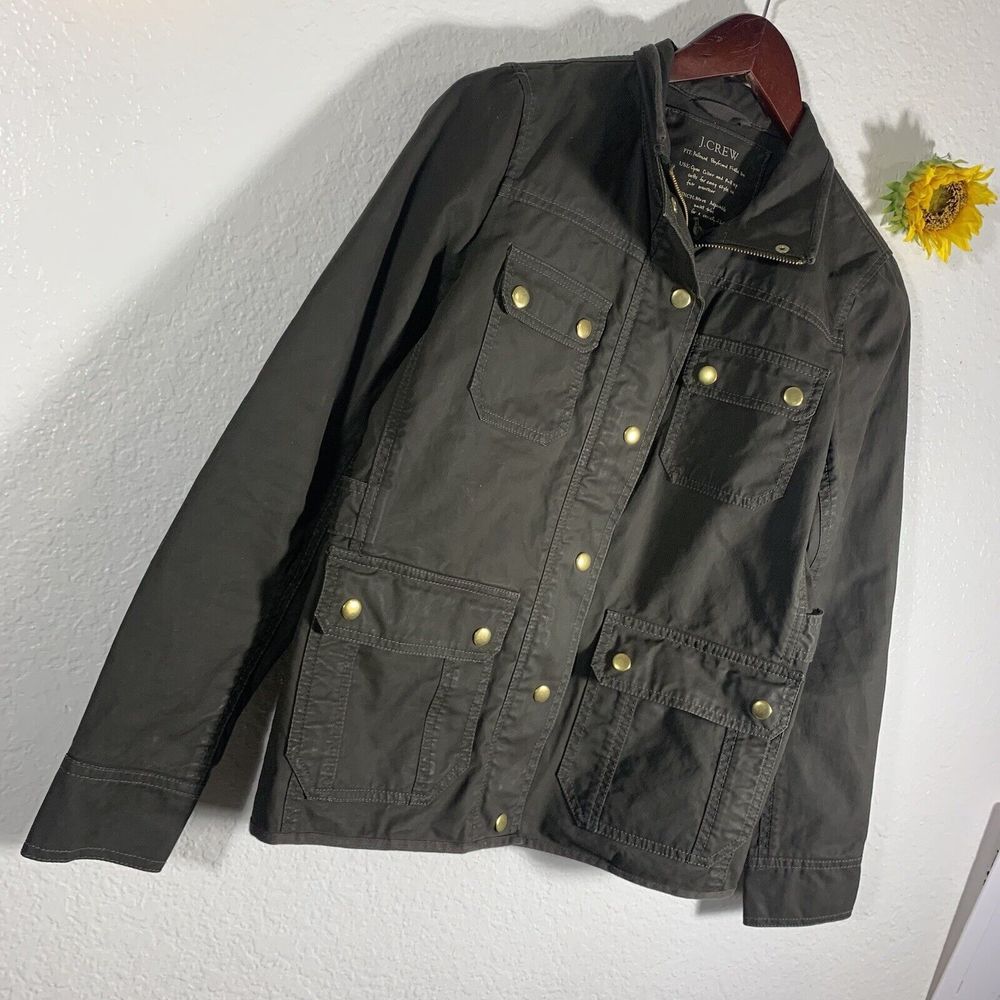 J. Crew Resin Coated Twill Field Olive Green Jacket XS Women’s - Picture 3 of 15